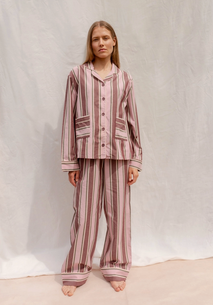 Cotton Pyjamas - Rosa & Burgunder Stripe