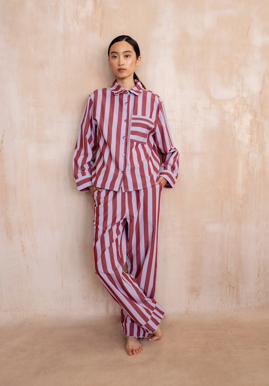 Cotton Pyjamas - Lilac Stripe