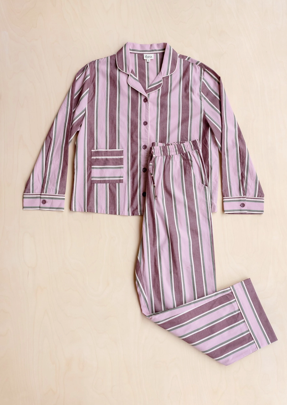 Cotton Pyjamas - Rosa & Burgunder Stripe