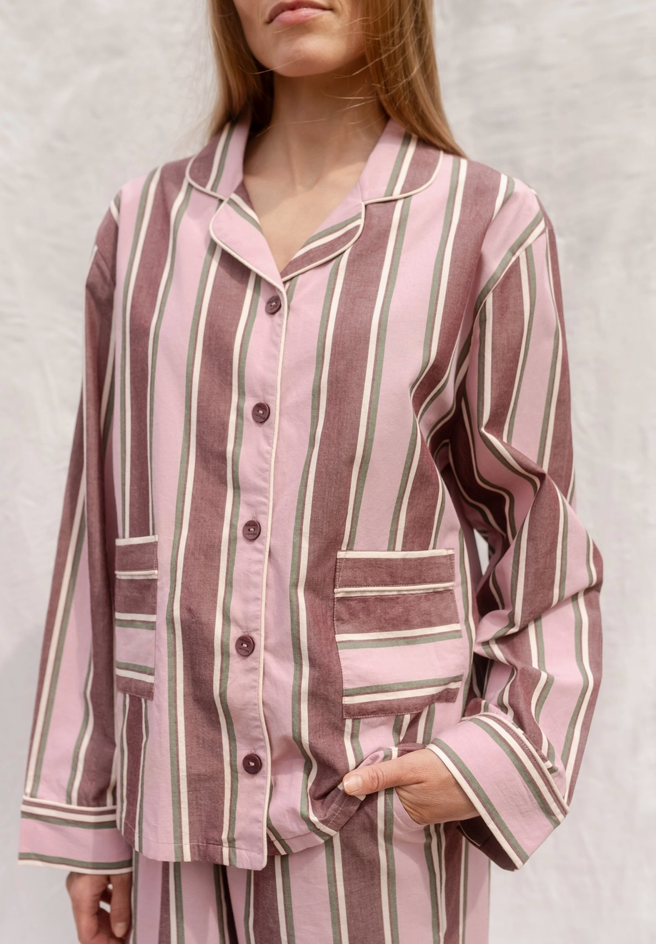 Cotton Pyjamas - Rosa & Burgunder Stripe